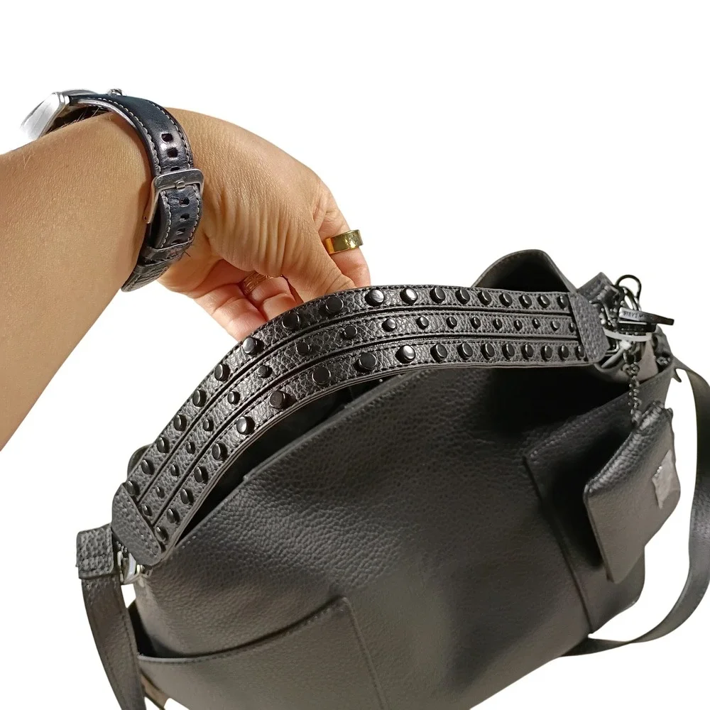 Steve Madden BKOLTT Hobo Bag Womens Black NEW Studded Strap Crossbody Purse